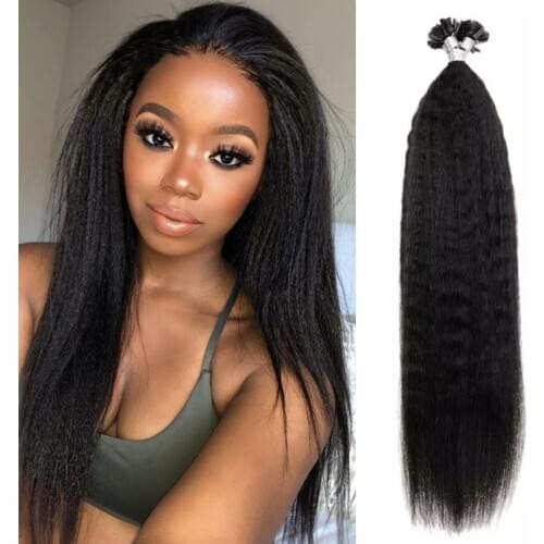 Yaki Straight Nail Tip Hair Extension Brazilian U Tip Human Hair Extensions Coarse Yaki Pre-bonded Remy Hair