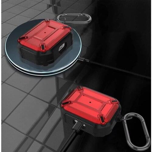 TPU + PC mixed material bulletproof armor for AirPods 1 2 anti-drop silicone cover Carbon fiber TPU with metal keychain