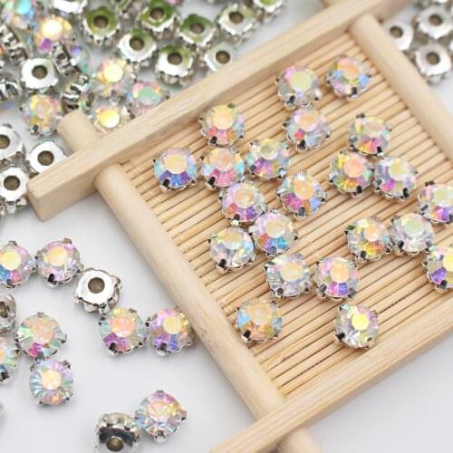 Factory direct wholesale 3mm 4mm 5mm 6mm 7mm 8mm Sew on Crystal AB Glass crystal rhinestone beads Silver claw garment diy trim