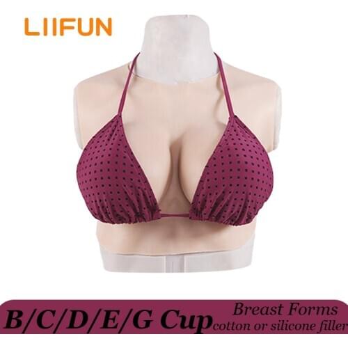Liifun Realistic Silicone Breast Forms Fake Boobs B C D E G Cup Round Neck for Crossdresser Drag Queen Shemale Big Tits Meme