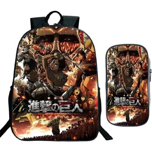 Teenagers 2pcs/Set Attack on Titan Backpack Anime School Backpacks with Pencil Case Kids Schoolbag Boys Girls Travel Rucksack