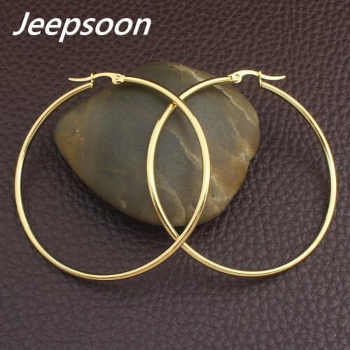 Wholesale Sivler And Gold Color Fashion Jewelry Stainless Steel Big Round 10-70mm Hoop Earrings For Women Girls EEDAAAAC