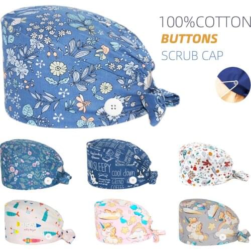 Bouffant Scrub Hat Cotton Flora Printing Adjustable Dentist Nursing Caps Beauty Salon Dental Working Accessories Surgicals Cap