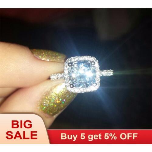 Shining 925 Solid Silver Ring set Square Cubic Zircon Wedding Ring Fine Jewelry for Women