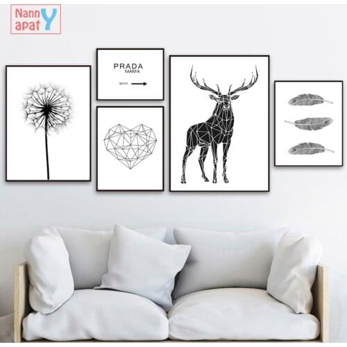 Nordic Minimalist Home Decoration Elk Animal Posters Feather Dandelion Canvas Painting Living Room Bedroom Wall Art Pictures