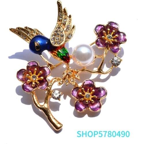 Rhinestone Birds And Flower Brooches for Women Elegant Brooch Multi Color Pearl Pin Lady Bridal Dress Accessory Fashion Jewelry