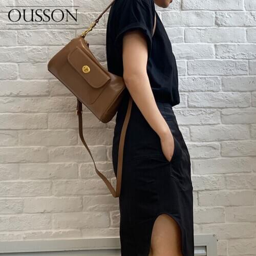 OUSSON Fashionable and versatile, lightweight one-shoulder messenger portable cowhide large-capacity commuter leisure baguette