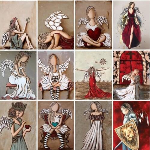 Tapb Cartoon Angel God Girl Oil Painting By Number Kits Handpainted On Canvas Color By Number Home Wall Art Decor