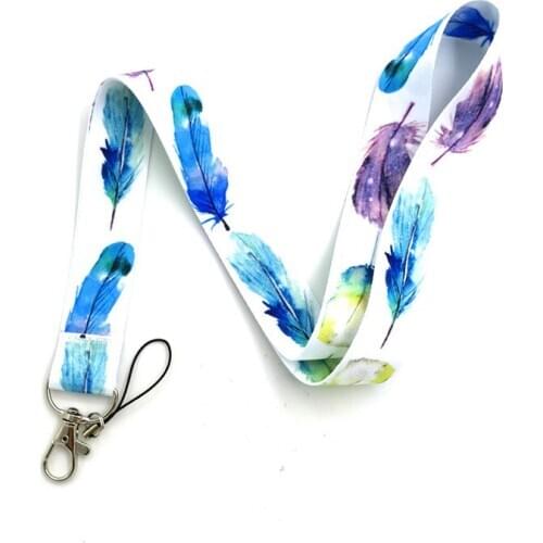 Watercolorful Flower Feathers Lanyard For Keys Mobile Phone Hang Rope Keycord USB ID Card Badge Holder Keychain DIY Keyrings