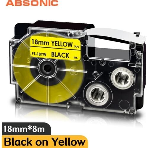 XR-18YW Black on Yellow 18mm Label Printer Ribbon Replace Casio XR-18WE Label Tape for Casio KL7000 KL8100 KL750 Label Maker