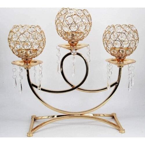 European Style Iron 3-Arms Crystal Metal Candler for Wedding Home Dining Room Living Room Birthday Party Handicraft Ornaments