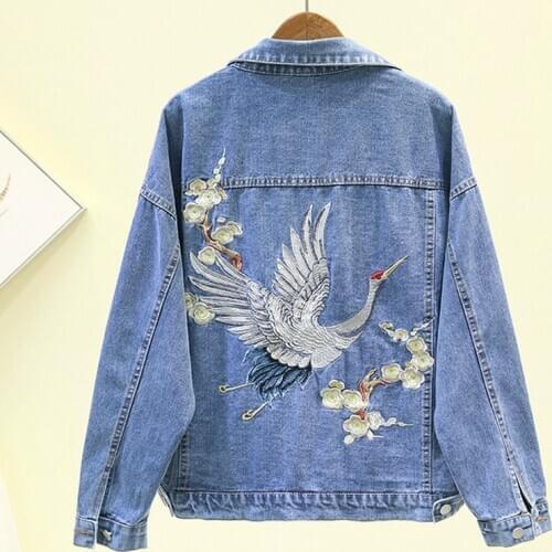2020 Chic Embroidered Blue Denim Jackets Clothes Spring Women Long Sleeve Casual Black Coat Korean Fashion Autumn New Outerwear