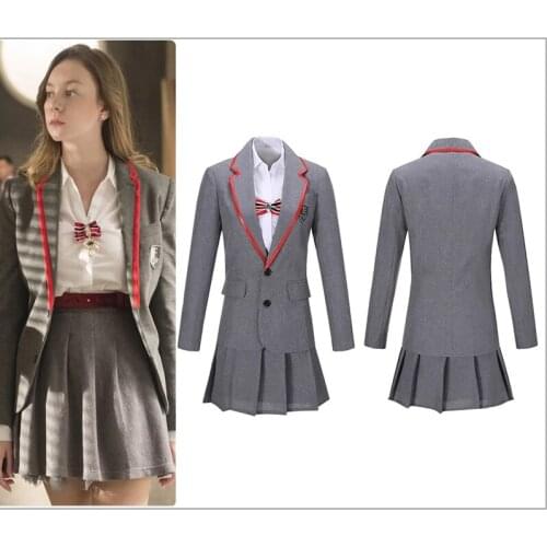 Woman Elite School Uniform Gray Cosplay Costume Custom Adult Female Shirt Girl Pleated Skirt Bow Belt