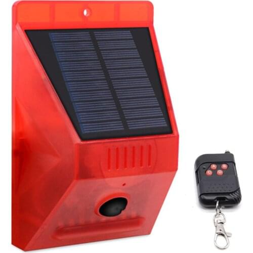 Solar Sound Alert Flash Warning Sound Light Alarm 5-8m Motion Sensor 129dB Siren Sound Strobe Security Alarm with Remote Control
