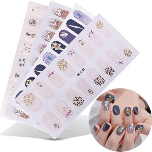 1PC/16Tips GL Series Sticker Gradient Glittery Sequins Nail Art Stickers Strips Full Wraps Adhesive Decal Manicure Kit for Women