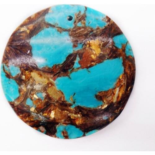 1Pcs 40x7mm Wholesale Blue And Bronze Sea Sediment Jasper & Pyrite Round Pendant Bead DIY Jewelry Accessories S966