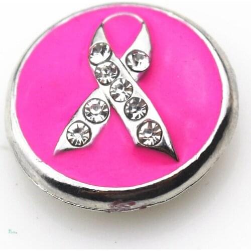 10pcs/lot Enamel Crystal Cancer Ribbon Snap Buttons for 18mm Diy pendants Snap Bracelet&Bangles DIY Snap Jewelry Charms