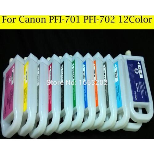 12 Pieces/Lot PFI-701 PFI-702 Refill Ink Cartridge For Canon With For iPF8100 iPF9100 iPF8110 iPF9110 Printer With Chip