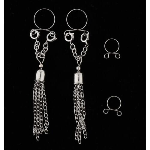 2Pcs Fake Nipple Rings Dangle Non Piercing Stainless Steel Faux Body Jewelry