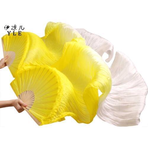 2018 New arrivals women silk belly dance fan veils of belly dance fans on sale Yellow+White