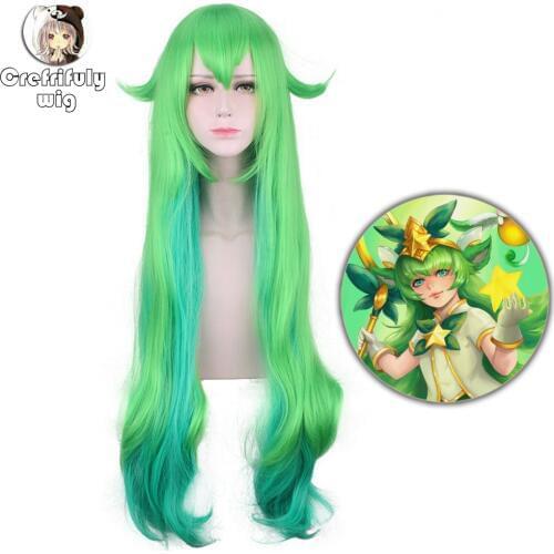 2019 100cm Green Blue Ombre Wavy Long Synthetic Wig LOL Lulu Soraka Star Guardian League of Legends Cosplay Costume Wigs Hair