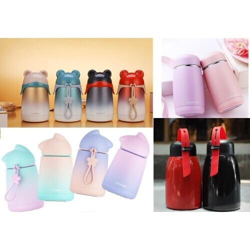 250ml/300ml/320ml Fashion Cartoon Thermos Mug Thermoscup with Rope Portable Cute Rabbit Termos Bottle for Students Children