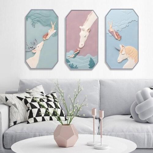 3D,Girl Deer Giraffe Unicorn,Wall hanging,Child Room Wall Decor,Mural,Cute Animal,Modern Art,Home Decorations Accessories