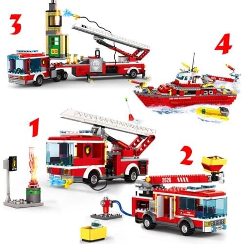 4set New City Fire Boat Ship Rescue Team Building Blocks 9 Police Firefighter Bricks Children Boys Toys Christmas Gifts