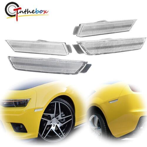 4PCS Smoked /Clear Lens Car Front & Rear Bumper Side Marker Light Covers Housings For 2010-2015 Chevrolet Camaro, No Bulb/Socket