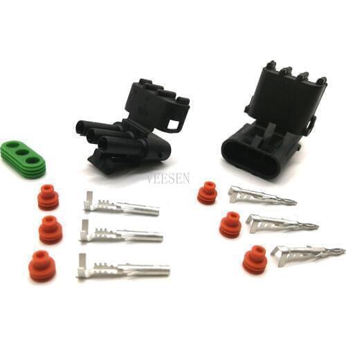 5set 3P 2.5 Series Connector For Weatherpack auto Truck Waterproof Electrical Wire Cable Way Plug Car Harness 18-14 GA
