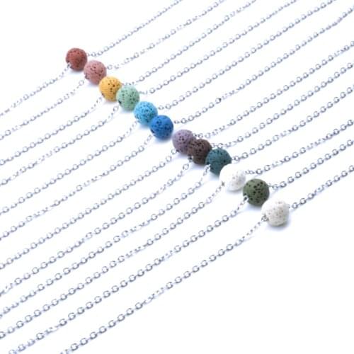 8MM10MM Colourful Lava Stone Aroma Essential Oil Diffuser Necklace Stainless Steel Chain Lava Rock Stone Necklace