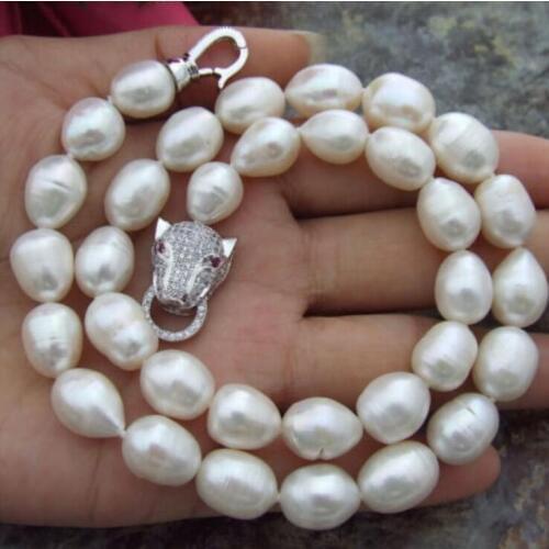 AAA 11-13MM NATURAL SOUTH SEA BAROQUE white \pink \black PEARL NECKLACE 18 INCH Leopard Clasp