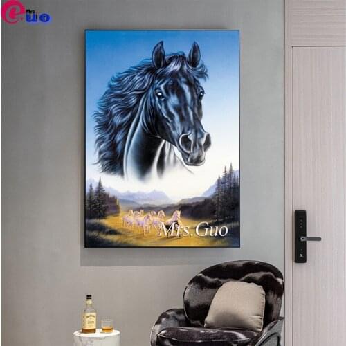 Diamond Painting Full Square/Round New Arrivals Black Horse and Herd Diamond Embroidery Animals Diamond Mosaic Bead Picture Kits
