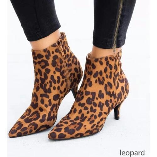Large Size 35-43 New Spring And Autumn High Heels Classic Sexy Pointed Leopard Faux Leather Ankle Boots Snake Pattern B22-54