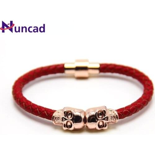 NUNCAD Pop Rose Gold Bracelet Punk Leather Skull Bracelet Hand-woven Magnetic Bracelet Good Quality