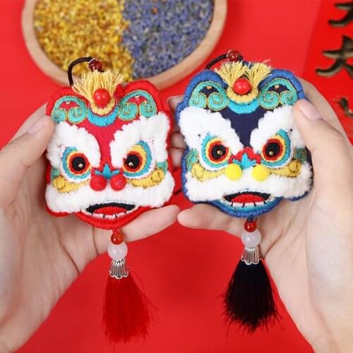 Creative Women Keychain Dancing Lion DIY Embroidery Cute Couples lucky bag Handmade Kit Needlework Symbolic Animals DIY Pendant