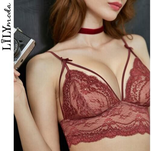 LILYMODA Triangle Cup Women Sexy Lace Bralette Wriufred Ultra-thin Sexy Wire Free Bras Lingerie Vintage Red Gray S M L XL