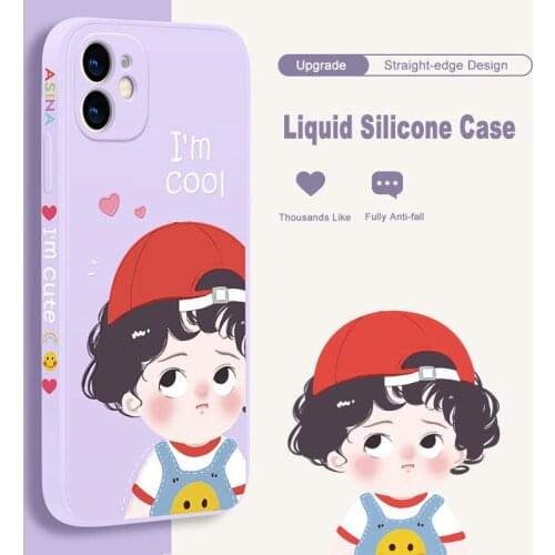 Straight-sided Edge Case For iPhone 12 Pro Max XS Max XR X 6 7 8 Plus SE2 Soft Silicone Square Cartoon Cover For iPhone 11 Coque
