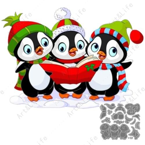 Reading Penguin Chicks Christmas New Metal Cutting Dies Stencils for Making Scrapbooking DIY Album Paper Cards Embossing Die