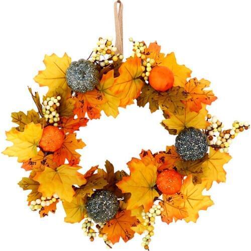 Halloween Decorative Wreath Pumpkin Maple Leaf Christmas Decoration Rattan Berry Door Wall Hanging