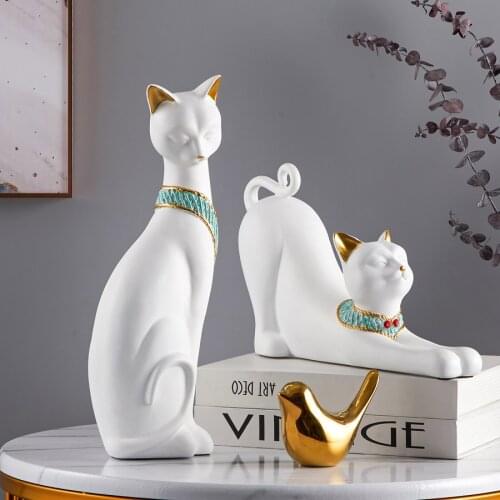 European Lucky Pharaoh Cat Resin Statue Cute Accessories Home Livingroom Desktop Ornament Decoration Cafe Table Sculpture Crafts