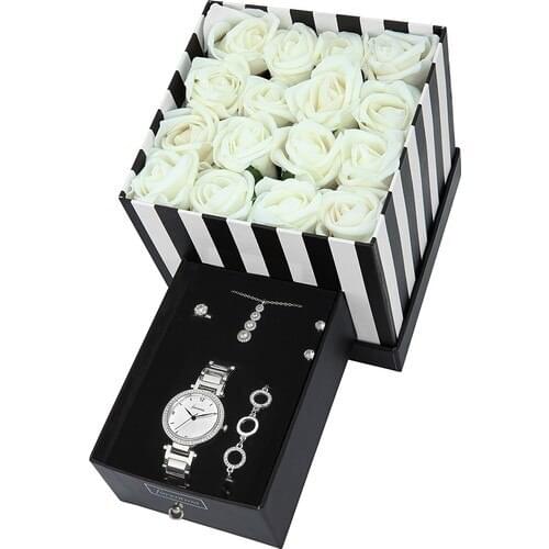 Forentina In The Box With Rose Silver Plated Tria Necklace Earrings ring Set time PS1553