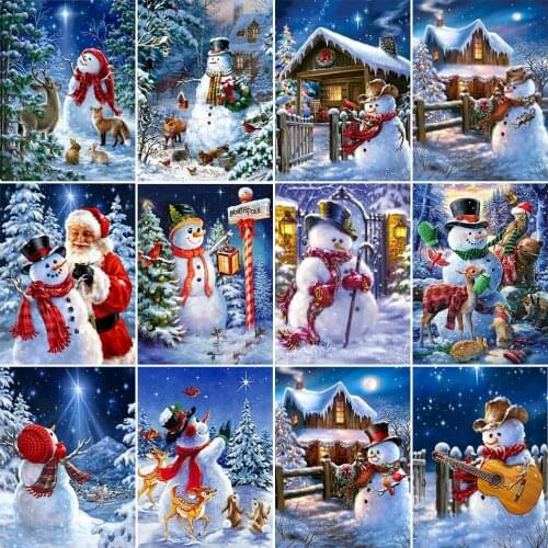 HUACAN 5D DIY Diamond Embroidery Christmas Snowman Needlework Art Full Square Round Diamond Painting Cartoon Handmade Gift