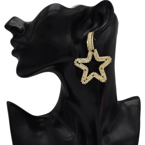 Exquisite Gold Metal Star Drop Earrings Crystal Stud Earrings for Women Girl Statement Fashion pendientes Wedding Party Jewelry