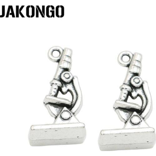 JAKONGO Antique Silver Plated Microscope Charm Pendants Jewelry Accessories Making Bracelet DIY 22x11mm 10pcs/lot