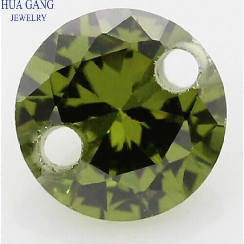 Double Holes Cubic Zirconia AAAAA Peridot CZ Loose Stones For DIY Jewelry Wholesale Beads High Quality CZ With Holes