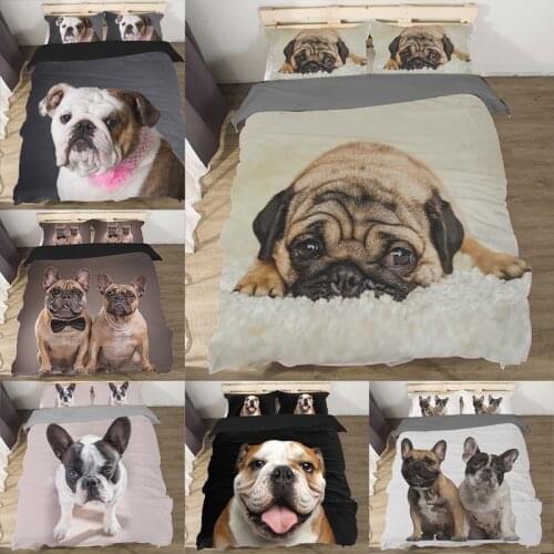 Bulldog Bedding Set Cute Pets Animal Dog Duvet Cover For Kids Adult Bedclothe Pillowcase Quilt Comforter Cover Lovely Home Decor