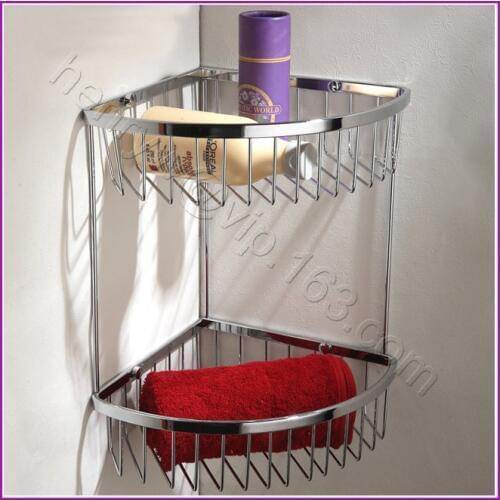 L15815 - Luxury Wall Mounted Brass Material of Double Tier Bathroom Basket Shelf with Hook