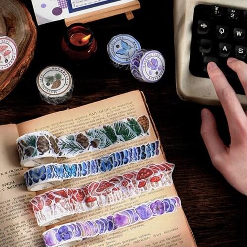 100Pcs/roll Petal Mushroom Butterfly Decorative Adhesive Masking Tape Japanese Washi Tape DIY Scrapbooking Label Stickers