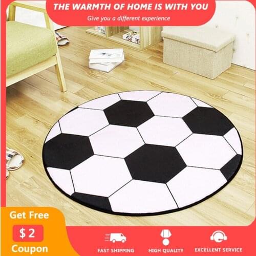 Cartoon Kid Round Rugs for Bedroom Blackwhite Football Printed Carpets Non-Slip Washable Soft Area Rug alfombra Drop Shipping